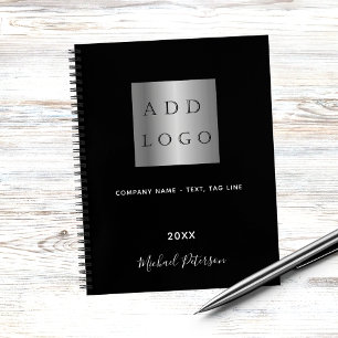 Cuaderno Logotipo empresarial negro blanco nombre guión