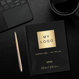Cuaderno Logotipo empresarial negro dorado elegante monogra