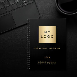 Cuaderno Logotipo empresarial negro dorado monograma elegan