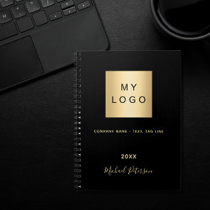 Cuaderno Logotipo empresarial negro dorado monograma elegan