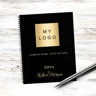 Cuaderno Logotipo empresarial negro dorado nombre guión