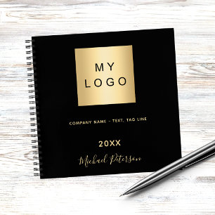 Cuaderno Logotipo empresarial negro dorado nombre guión