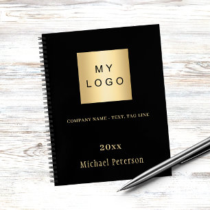 Cuaderno Logotipo empresarial negro nombre año dorado