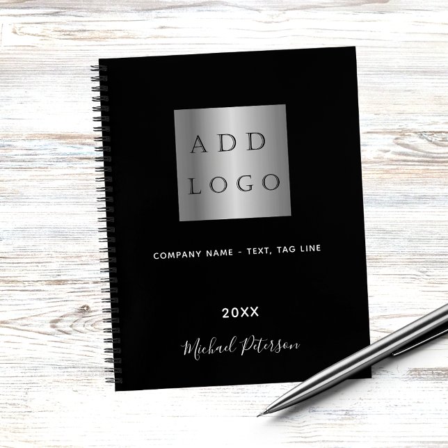 Cuaderno Logotipo empresarial nombre guión negro blanco (Subido por el creador)