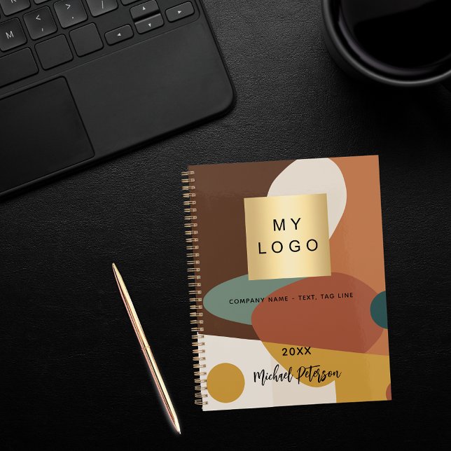 Cuaderno Logotipo empresarial patrón retro naranja marrón (Subido por el creador)