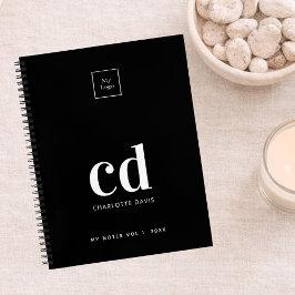 Cuaderno Logotipo iniciales de monograma en blanco y negro