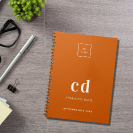 Cuaderno Logotipo iniciales de monograma en naranja quemado