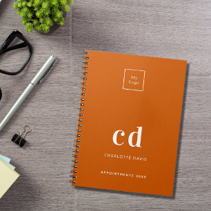 Cuaderno Logotipo iniciales de monograma naranja quemado ne