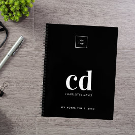 Cuaderno Logotipo iniciales monograma negro blanco negocio