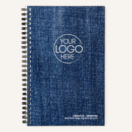 Cuaderno Logotipo Moderno de Denim Azul Gastado de Moda