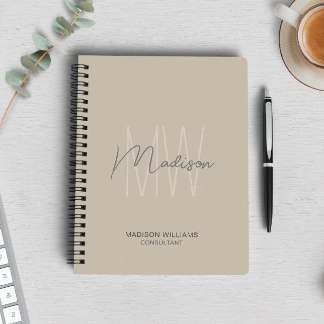 Cuaderno Logotipo moderno de monograma Consultor beige (Modern Monogram Logo Beige Consultant Notebook)