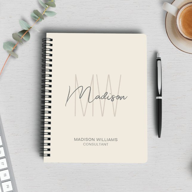 Cuaderno Logotipo moderno de monograma crema beige Consulto (Modern Monogram Logo Cream Tan Consultant Notebook)