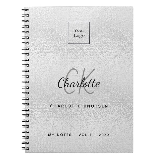Cuaderno Logotipo monograma plateado negocio moderno (Frente)