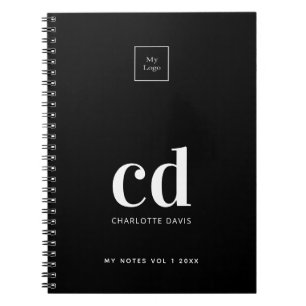 Cuaderno Logotipo negro blanco monograma iniciales empresa