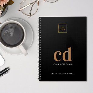 Cuaderno Logotipo negro monograma inicial empresa