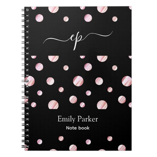 Cuaderno Logotipo personalizado Black Pink Monograma Nombre (Frente)