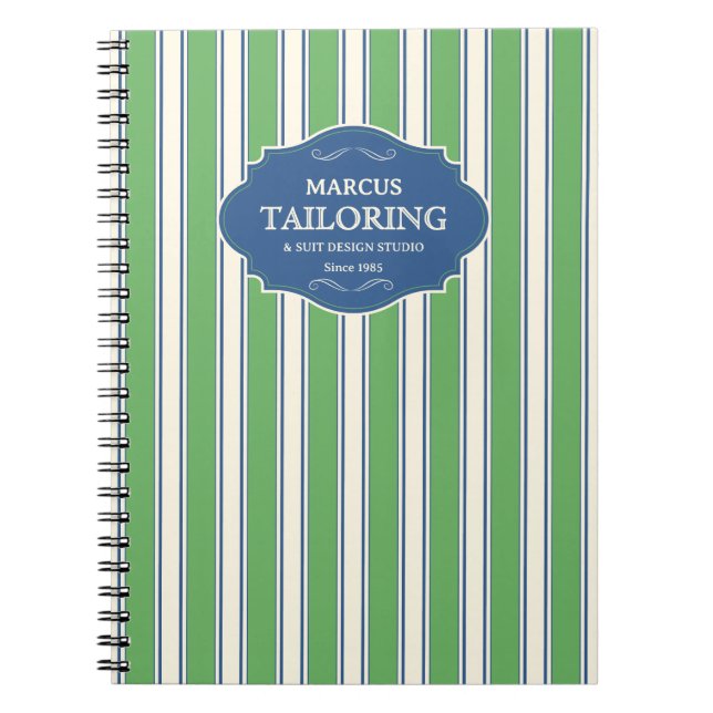 Cuaderno Logotipo personalizado de franja verde y azul vint (Frente)