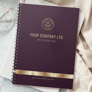 Cuaderno Logotipo personalizado elegante burgundy rojo dora