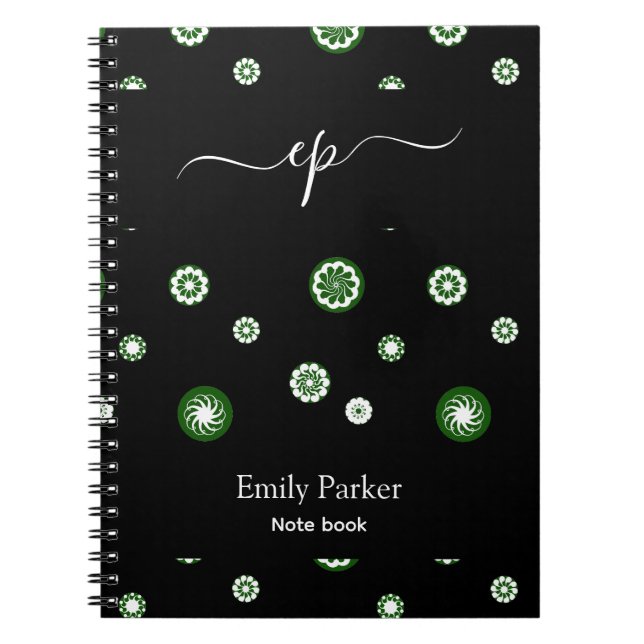 Cuaderno Logotipo personalizado negro verde Monograma Nombr (Frente)