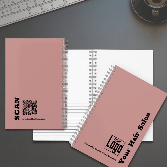 Cuaderno Logotipo simple Motto Pink Black Hair Salon (Simple Logo Motto Pink Black Hair Salon Notebook - Logo -Company Name - Tagline)