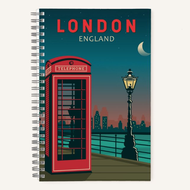 Cuaderno London England Retro Travel Art Vintage (Anverso)