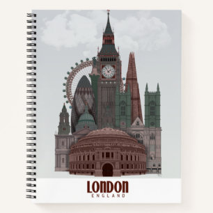 Cuaderno Londres en nubes rojas y verdes