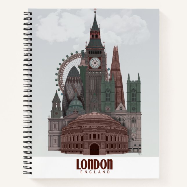 Cuaderno Londres en nubes rojas y verdes (Anverso)