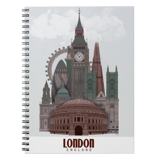 Cuaderno Londres en nubes rojas y verdes (Frente)
