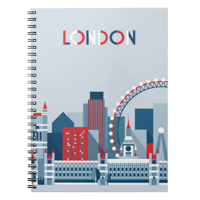Cuaderno Londres, Inglaterra horizonte rojo, blanco y azul (Frente)