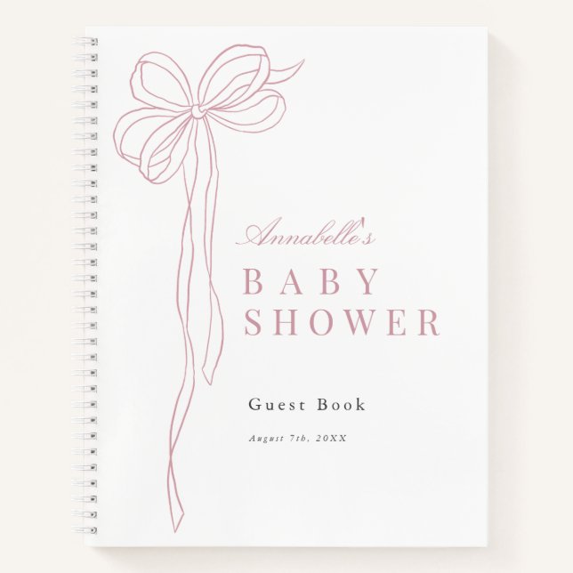 Cuaderno Long Pink Bow Ribbon Girl Baby Shower Guest Book (Anverso)