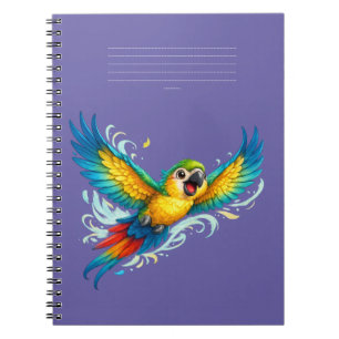 Cuaderno Loro Colorido Feliz en Vuelo Diseño de Pájaro Kawa