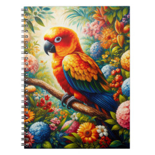 Cuaderno Loro de conure Sun con flores de colores