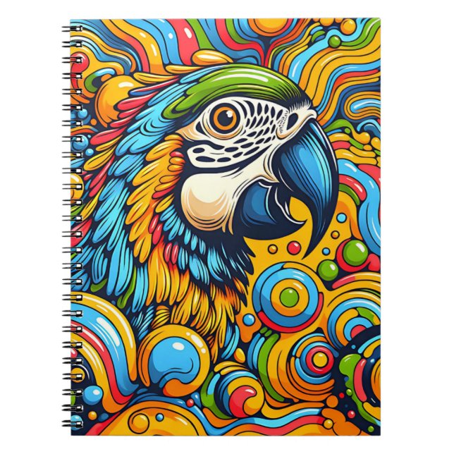 Cuaderno Loro de la selva juguetón – Arte pop retro (Frente)