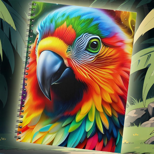 Cuaderno Loro fantástico con plumas de arcoiris coloridas (Subido por el creador)