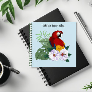Cuaderno Loro Guacamayo Rojo Floral Hibisco Tropical Blanco
