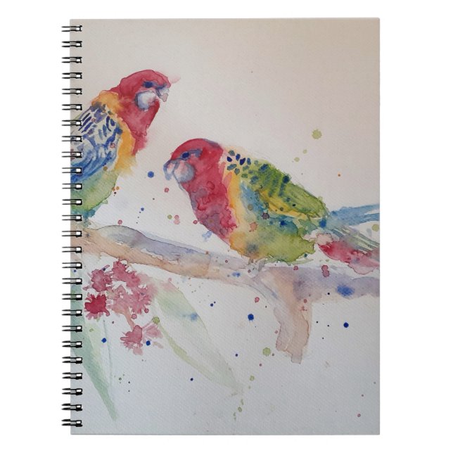Cuaderno Loro Rosella Rojo Pintura Acuarela (Frente)