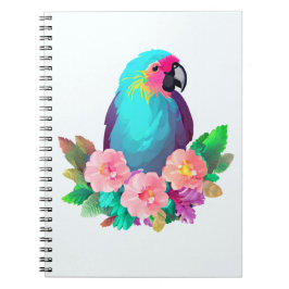 Cuaderno Loro tropical azul con flores tropicales