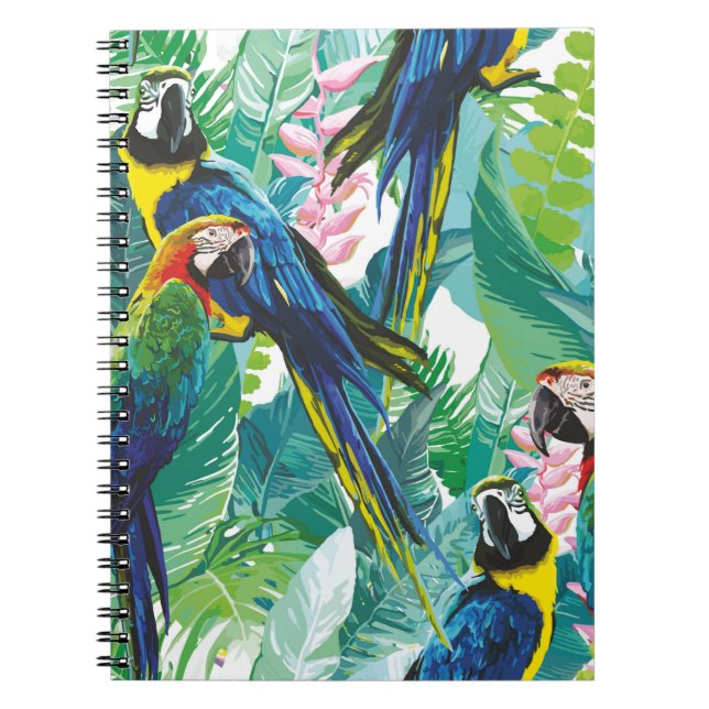 Cuaderno loros coloridos y flores exóticas (Frente)