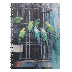 Cuaderno loros en el bloc de notas en jaula