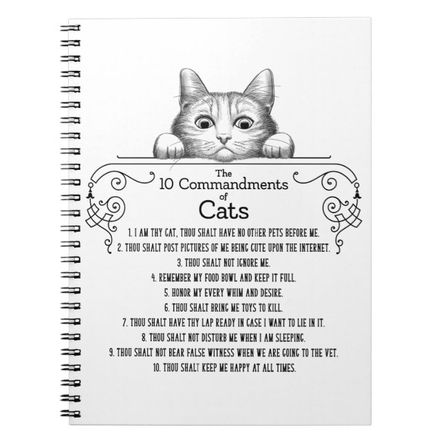 Cuaderno Los 10 mandamientos de los gatos divertidos (Frente)