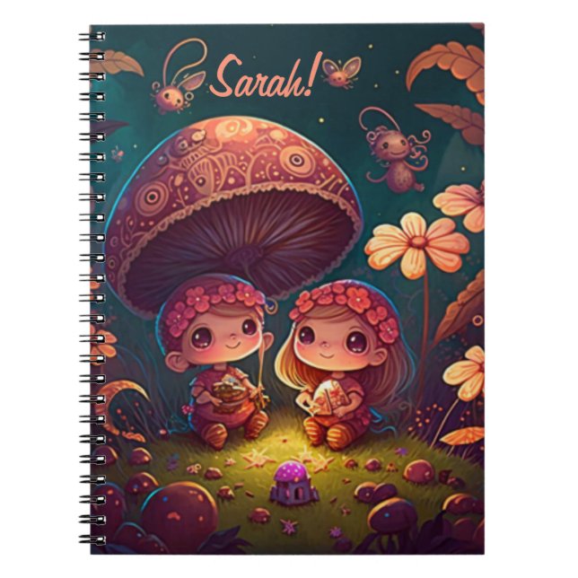 Cuaderno Los adorables elfos juegan bajo hongos (Frente)
