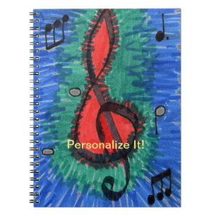 Cuaderno Los amantes de la música roja y azul, notas musica