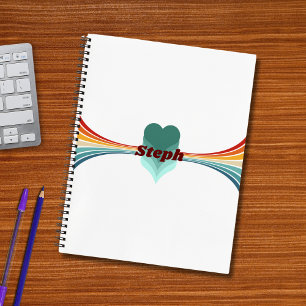 Cuaderno Los años 70 inspiran rayas arco iris retro blancas