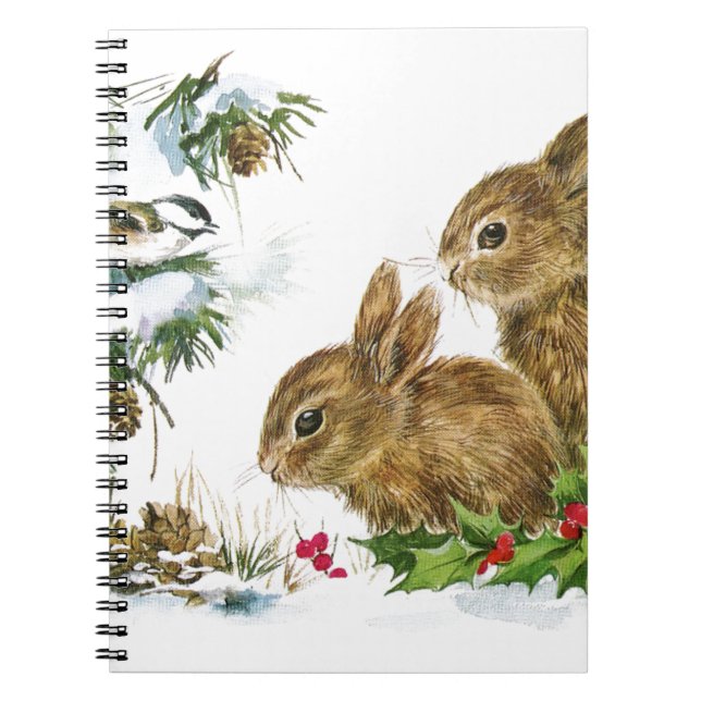 Cuaderno Los conejos y las aves disfrutan de la nieve (Frente)