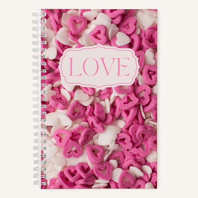 Cuaderno Los dulces del corazón del dulce rosa y blanco ado (Anverso)
