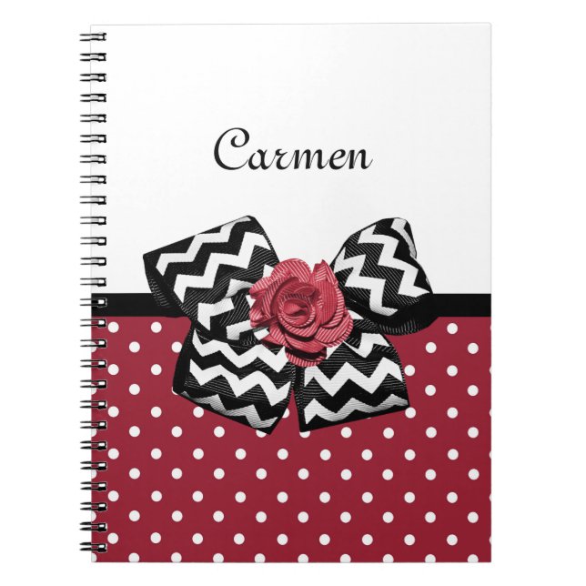 Cuaderno Los puntos de polka rojo y blanco son el Rosa suav (Frente)