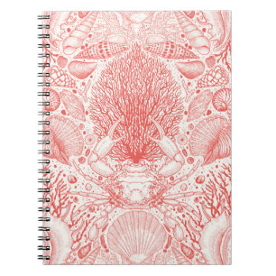 Cuaderno Los tesoros de la playa en rojo coral