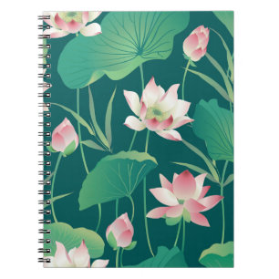 Cuaderno Loto acuarela: flores vintage sin costura.
