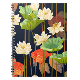 Cuaderno Loto blanco, pescado: patrón sin costuras.