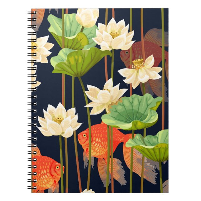 Cuaderno Loto blanco, pescado: patrón sin costuras. (Frente)